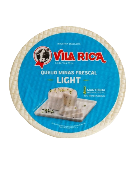 Peça de queijo Minas frescal light Vila Rica com rótulo azul