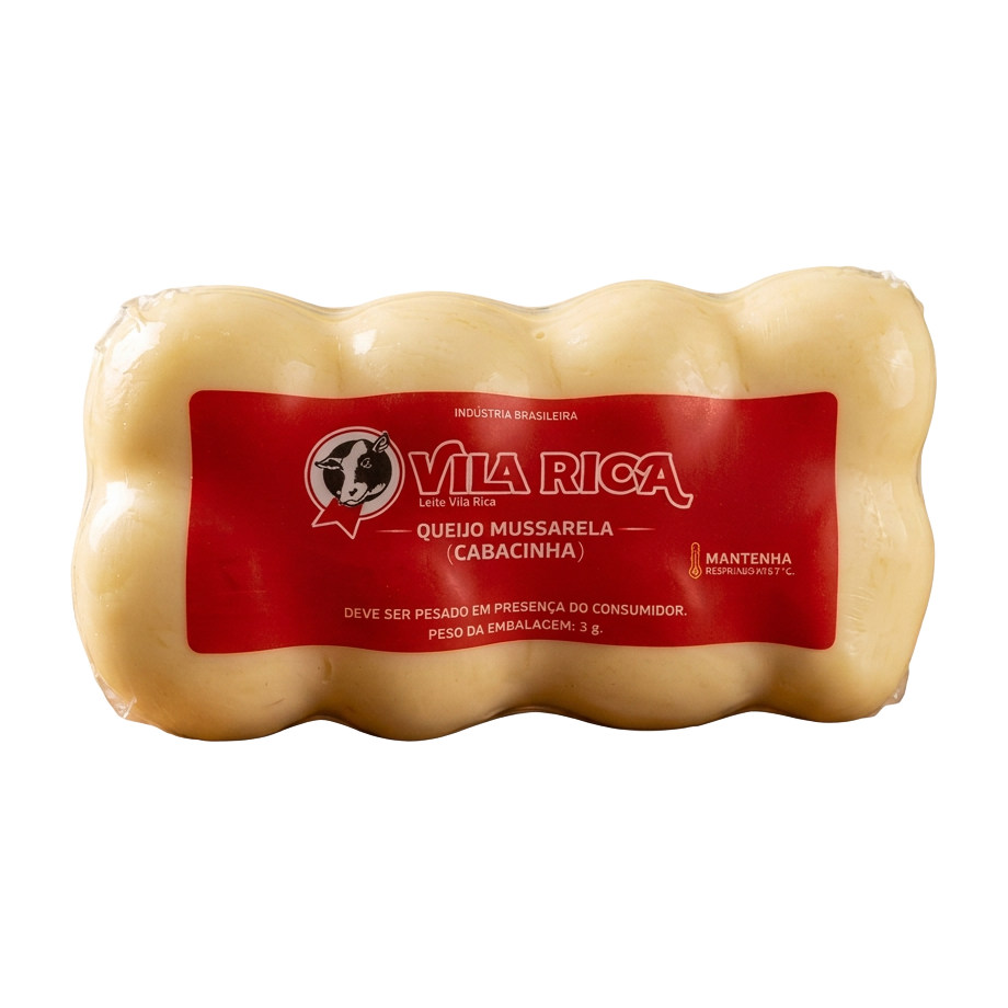 Queijo cabacinha Vila Rica em embalagem transparente
