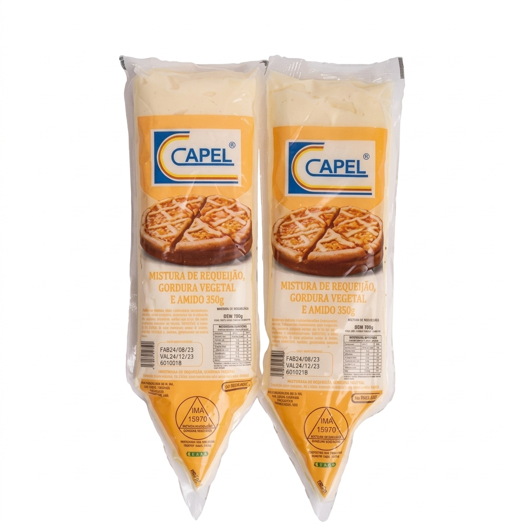 Bisnagas de 350 g de mistura de requeijão, gordura vegetal e amido Capel