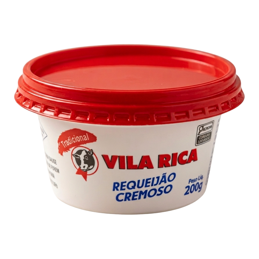 Embalagem de Requeijão cremoso tradicional Vila Rica — pote 200 g