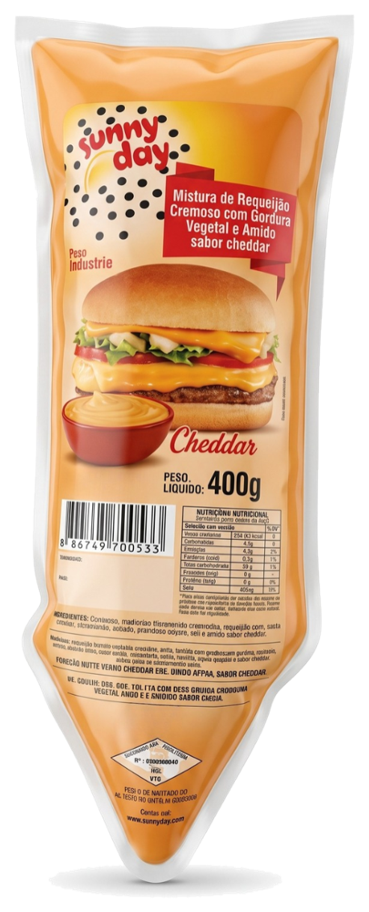 Bisnaga de 400 g de mistura de requeijão sabor cheddar Sunny Day